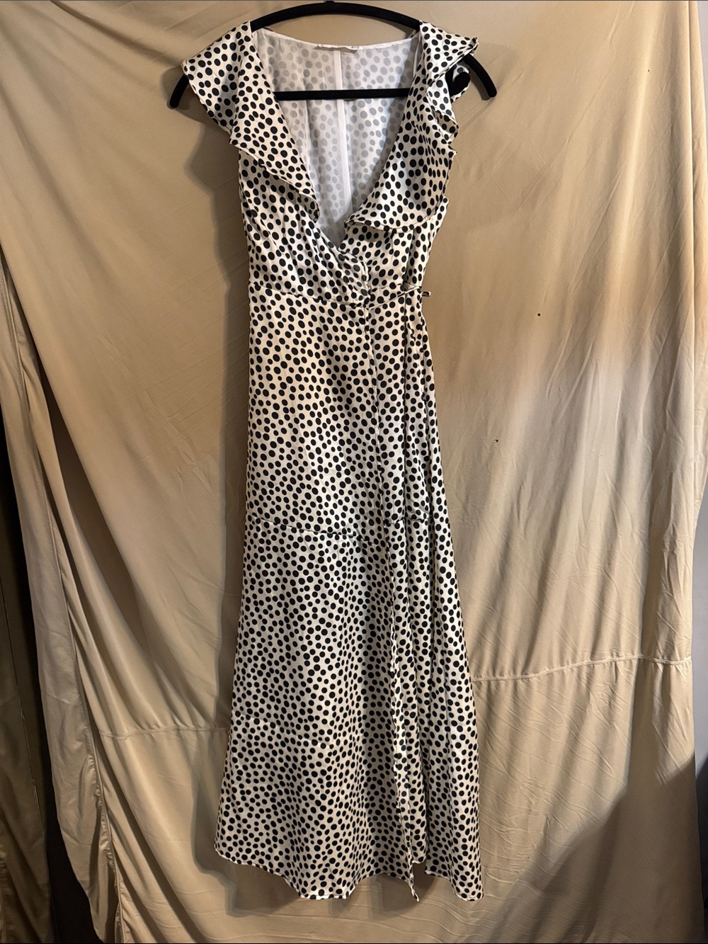 Polka Dot Wrap Maxi Dress - White/Black